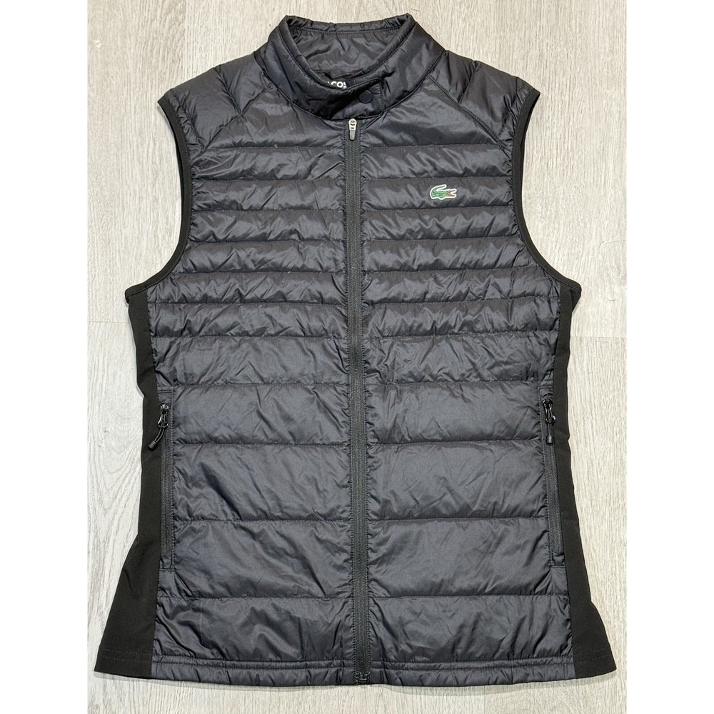 Lacoste Quilted Technical Golf Vest Women Size 32 Black Water-Resistant NWOT